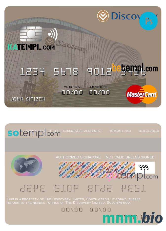 South Africa Discovery Limited mastercard credit szablon karty in PSD format